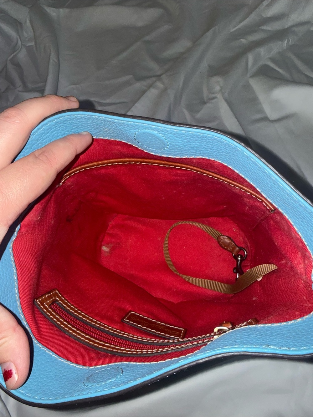 Dooney & Bourke Sky Blue Pebble Leather Crossbody with Brown Strap - Picture 5 of 11